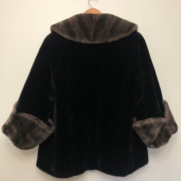 Vintage Princeton's O'llegro Faux Fur Coat, Black and Brown - Picture 2 of 7